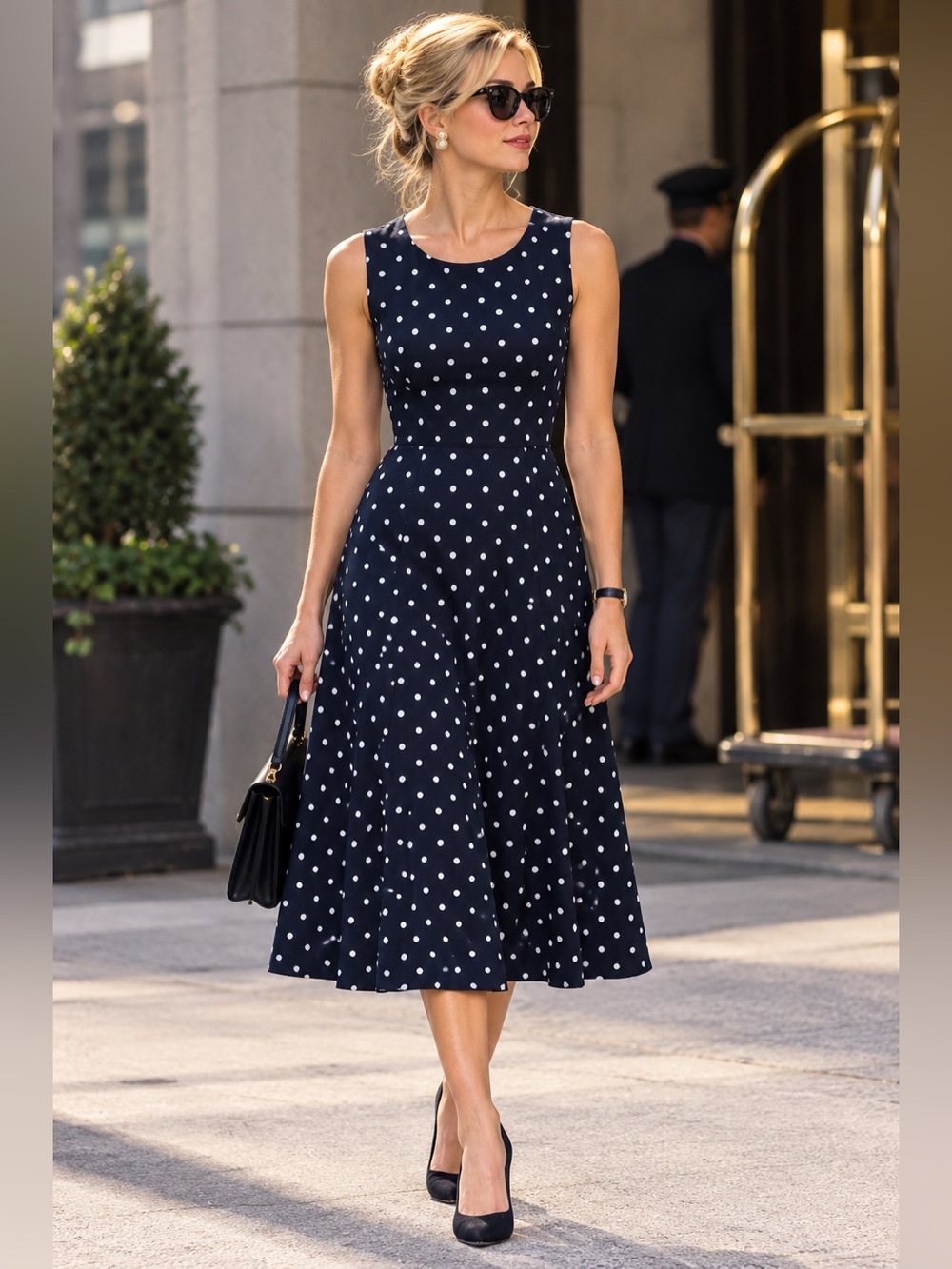 Vtg 90s Koret 18 polka dot dress sleeveless Pretty Woman classic